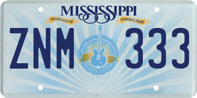 MS license plate ZNM333