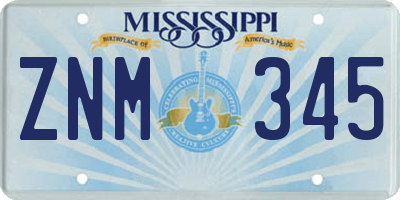 MS license plate ZNM345