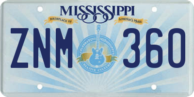 MS license plate ZNM360