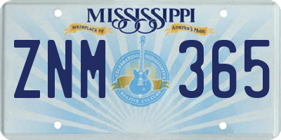 MS license plate ZNM365