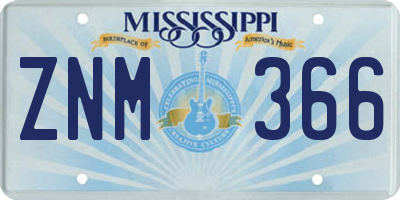 MS license plate ZNM366