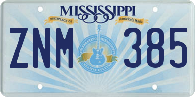 MS license plate ZNM385