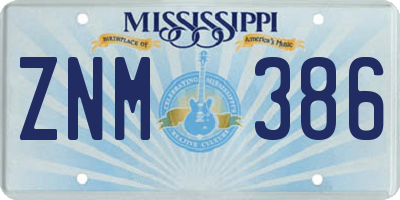 MS license plate ZNM386
