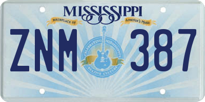 MS license plate ZNM387