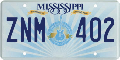 MS license plate ZNM402