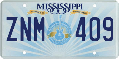 MS license plate ZNM409