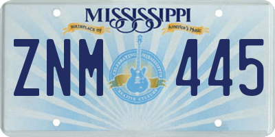 MS license plate ZNM445