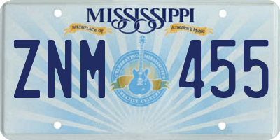 MS license plate ZNM455