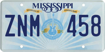 MS license plate ZNM458
