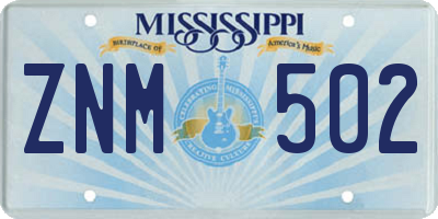 MS license plate ZNM502