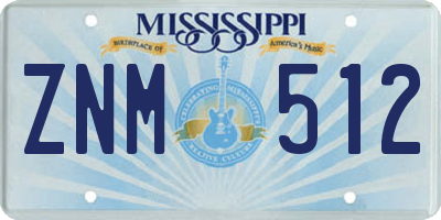 MS license plate ZNM512