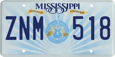 MS license plate ZNM518