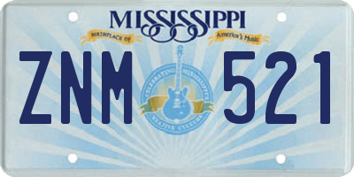 MS license plate ZNM521
