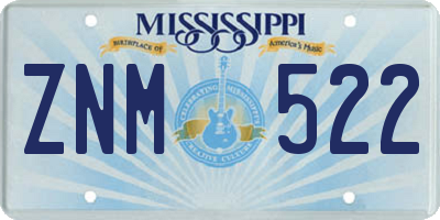 MS license plate ZNM522