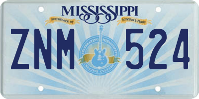 MS license plate ZNM524