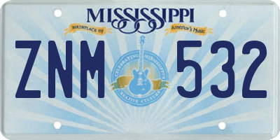 MS license plate ZNM532