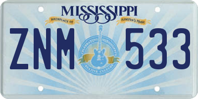 MS license plate ZNM533