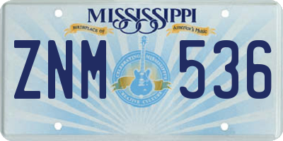 MS license plate ZNM536