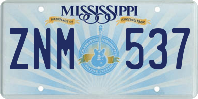 MS license plate ZNM537