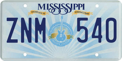 MS license plate ZNM540