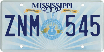 MS license plate ZNM545