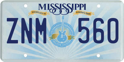 MS license plate ZNM560