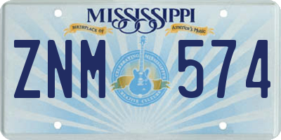 MS license plate ZNM574