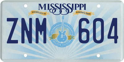 MS license plate ZNM604