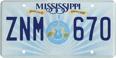 MS license plate ZNM670