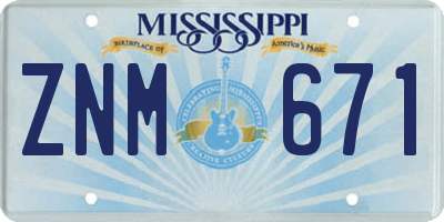 MS license plate ZNM671