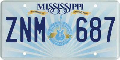 MS license plate ZNM687