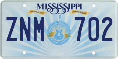 MS license plate ZNM702
