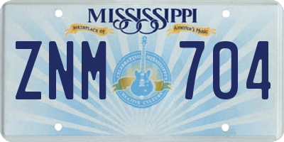 MS license plate ZNM704