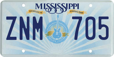 MS license plate ZNM705