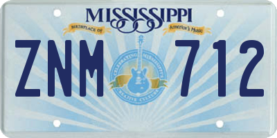 MS license plate ZNM712