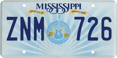 MS license plate ZNM726