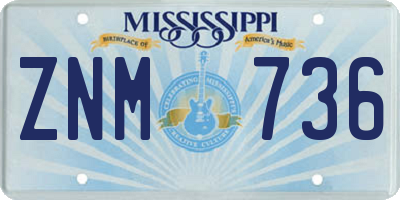 MS license plate ZNM736