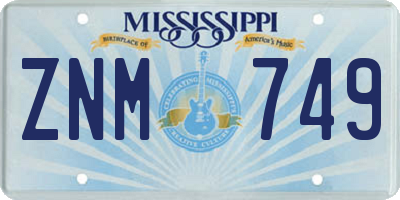 MS license plate ZNM749