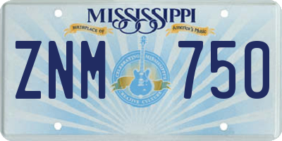 MS license plate ZNM750
