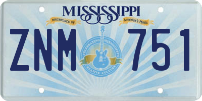 MS license plate ZNM751