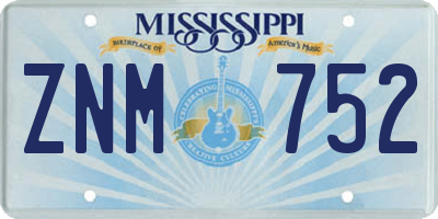 MS license plate ZNM752