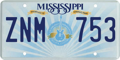 MS license plate ZNM753