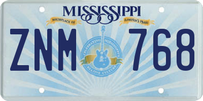 MS license plate ZNM768