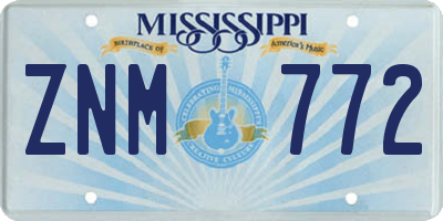 MS license plate ZNM772