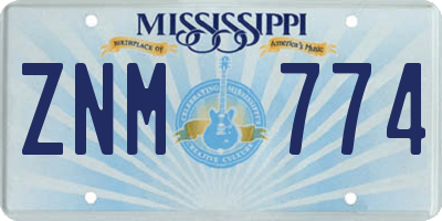 MS license plate ZNM774