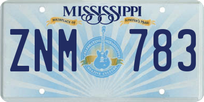 MS license plate ZNM783