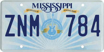 MS license plate ZNM784