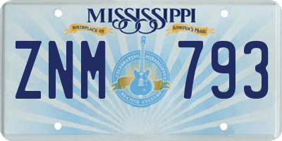 MS license plate ZNM793
