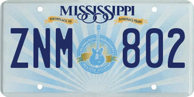 MS license plate ZNM802