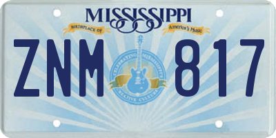 MS license plate ZNM817